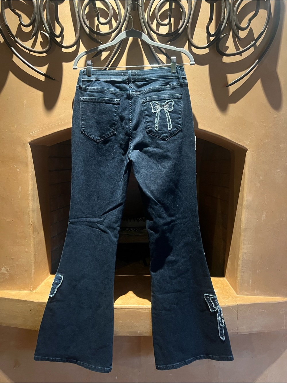 DRIFTWOOD Navy Washed Denim Jeans with bows accent - Picture 4 of 6